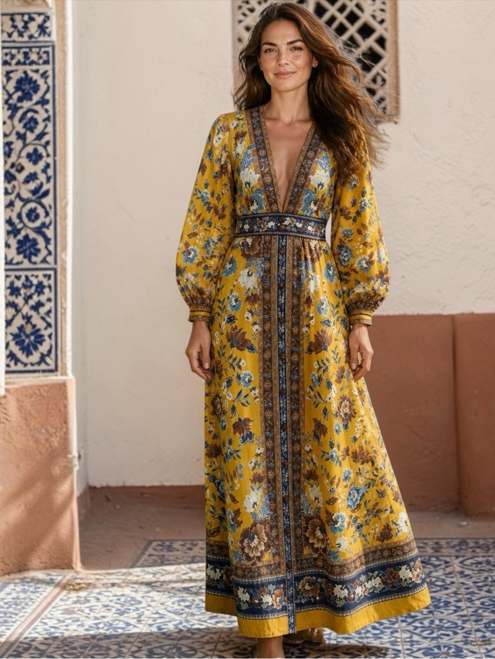Farm Rio Flowering Garden Tree Dress in Yellow Size Small